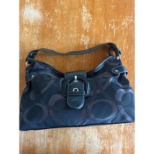 Vintage Y2K Black Satchel Handbag Silver Buckle Circle Print Grunge Short Strap